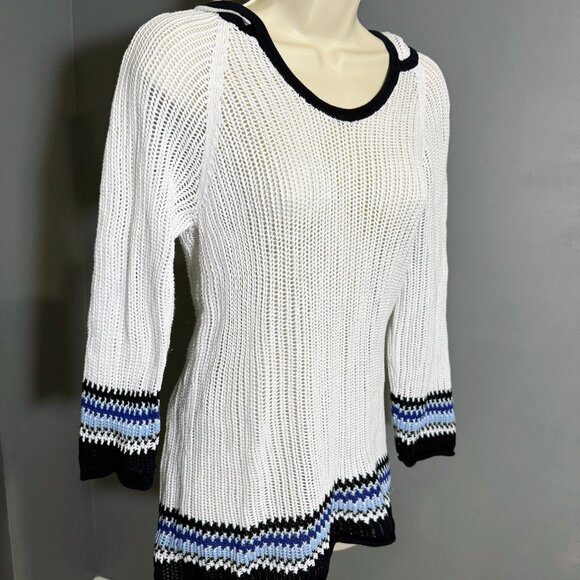 White Nautical Knit Hooded Boho Sweater - Picture 1 of 2